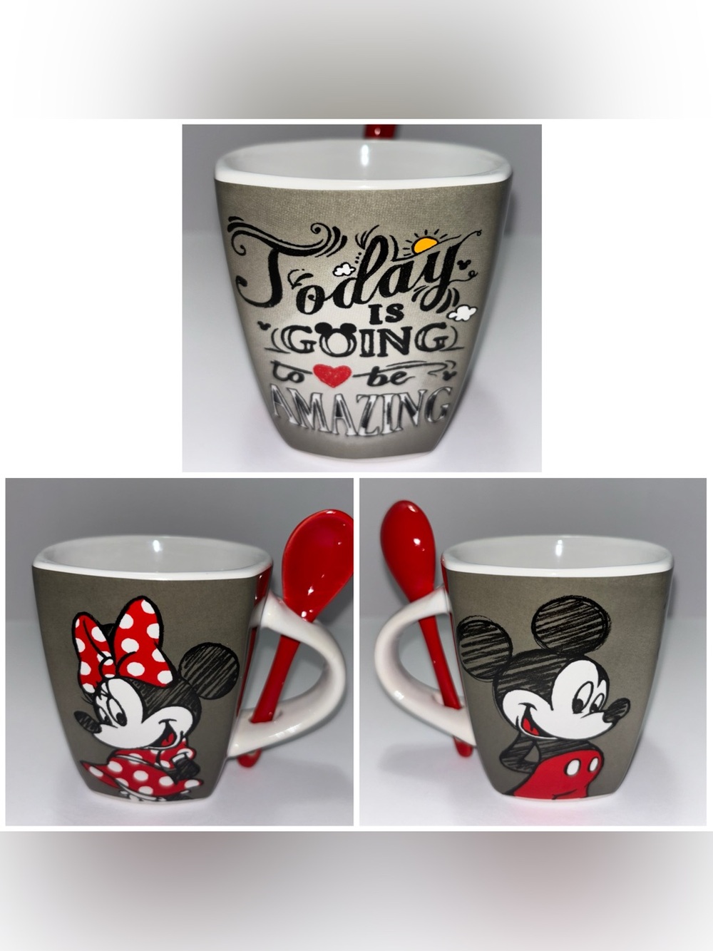 Disney Mug & Stirring Spoon Jerry Leigh Mickey Minnie Today Going To Be Amazing